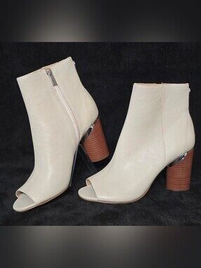 DKNY Peeptoe Beige Leather Ankle Zip Boots Booties New Without Box NWOB